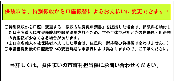 保険料は、特別徴収から口座振替によるお支払い変更